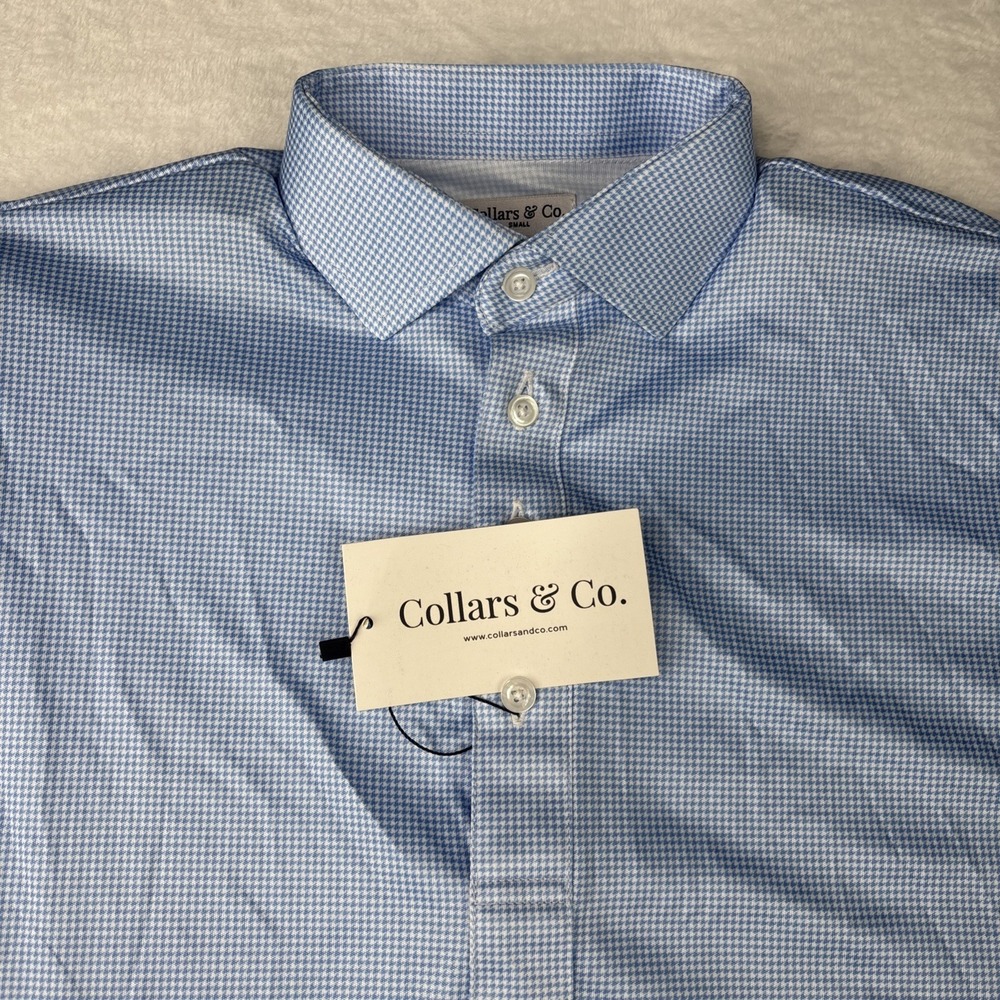 Collars and Co. NWT Polo Shirt Blue Houndstooth Shirt Size Small Short Sleeve
